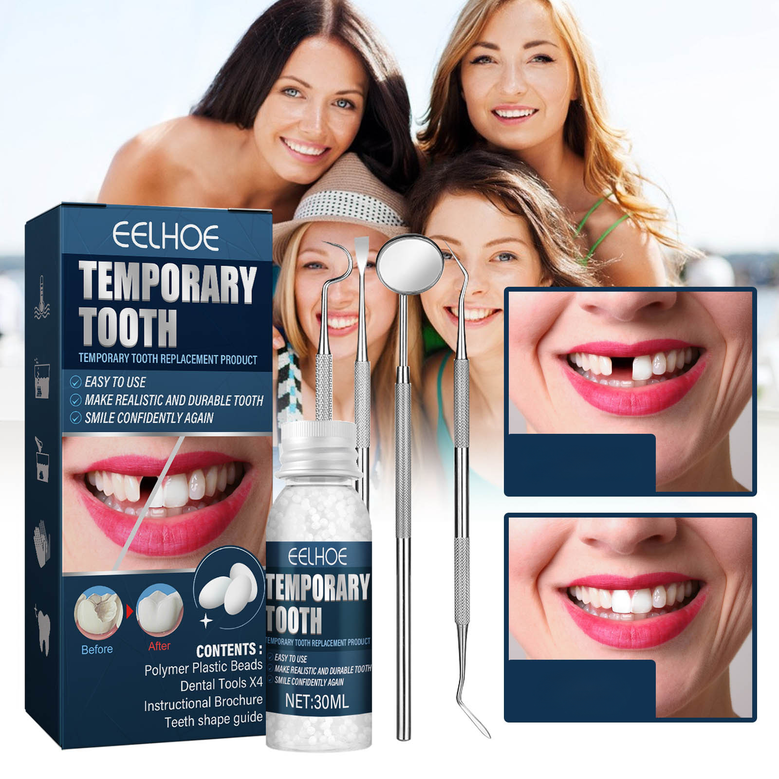 Tooth Solid Gel Temporary Moldable Repair Kit Thermal Fitting Bead Teeth  30ml