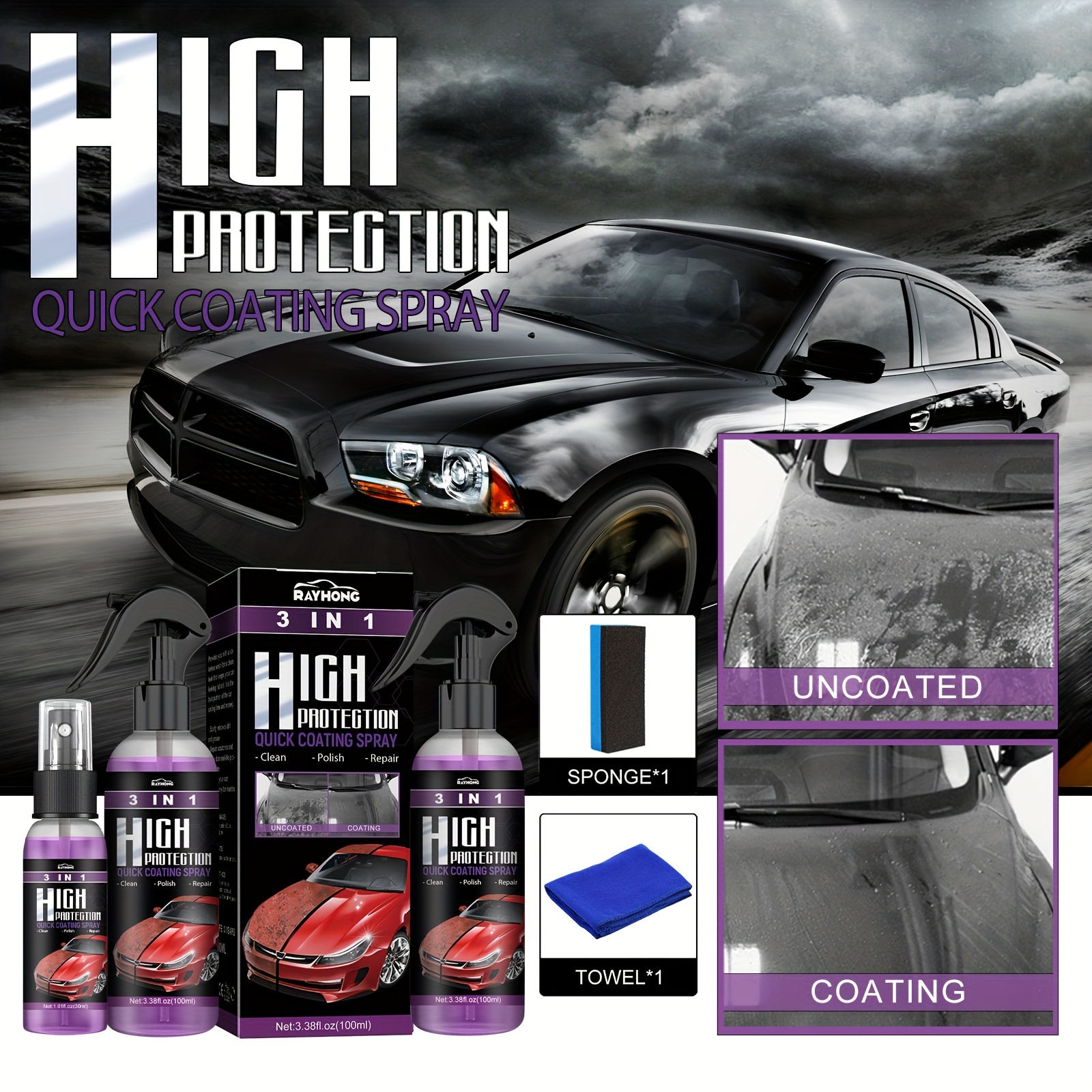 3 in 1 Car Wax Polish Spray Quick Auto Coating Spray High Protection 120ml  Eliminate Dirt Stain Hydrophobic Polish Paint Cleaner - AliExpress