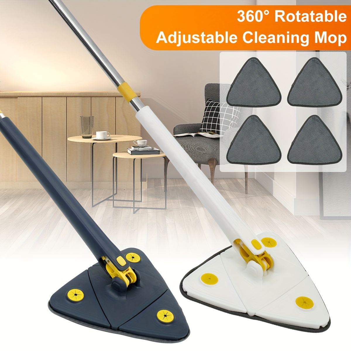 Mopa Triangular de 360° Fregona Rotatable Ajustable Reusable para Limpieza