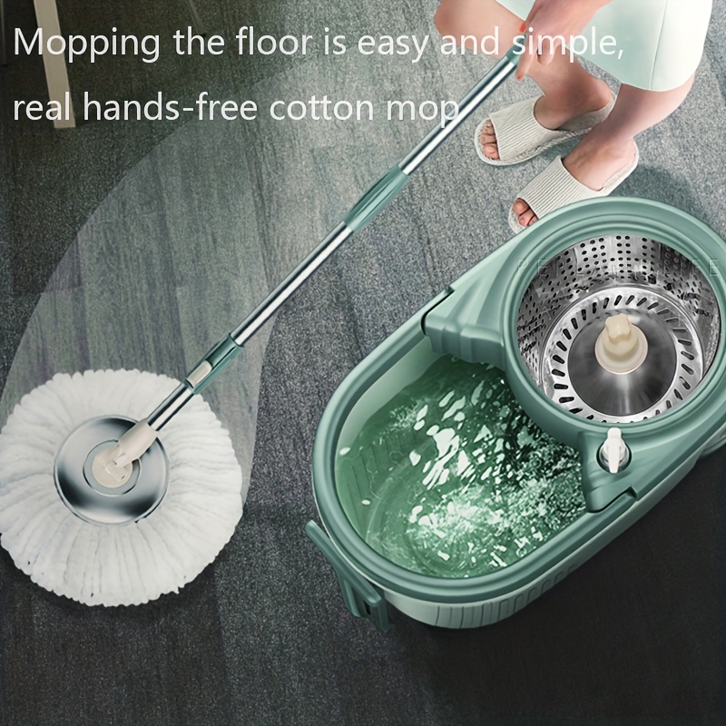 1set, New Sewage Seperation Hand-free Mop With A Rotating Head And A Bucket  To Send Three Fiber Cloth Heads Lazy Mopping Artifact Cleans And Separate