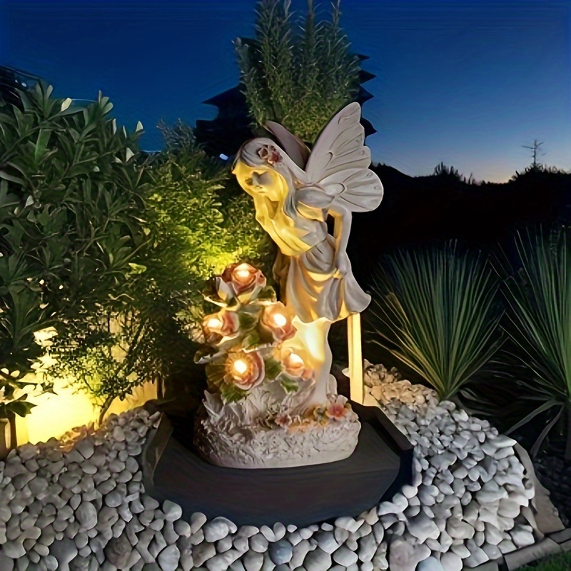 Statue Metal Fairy Silhouette Figurine Solar Powered Outdoor Sculpture  Lights For Patio Lawn Yard Decorations