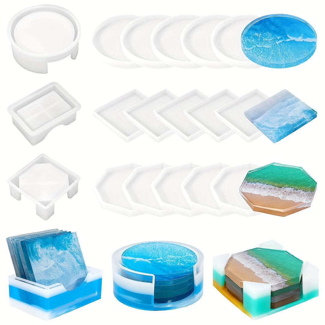  Moldes de resina de silicona para moldes de resina epoxi, kit  de silicona, joyas, colgantes, bandeja de baratijas, cenicero, posavasos  para fundición de resina UV, kit de moldes de resina expoxi