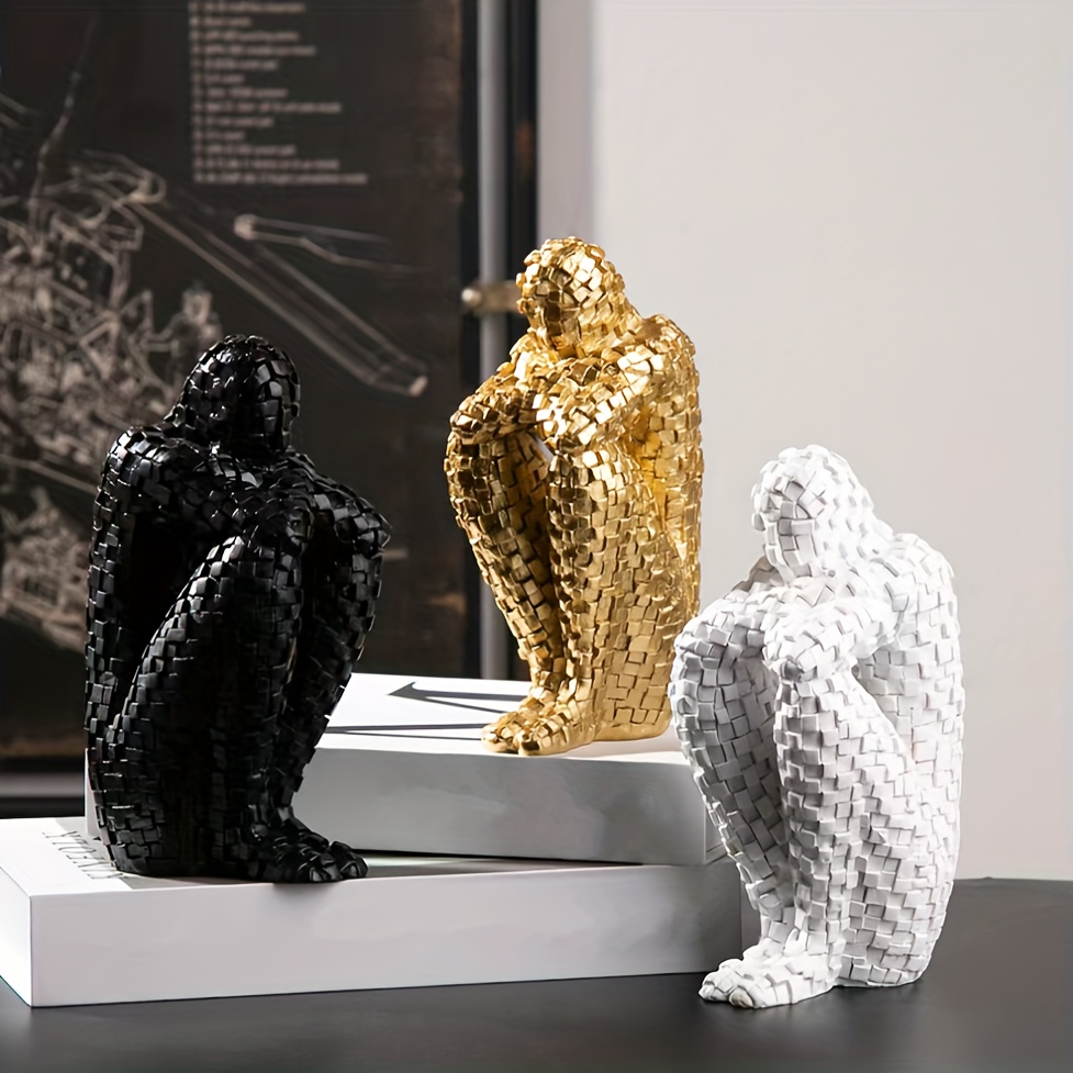 Escultura moderna abstracta creativa de The Thinker, estatuas y esculturas  de manos y cara para decoración del hogar (plata silenciosa)