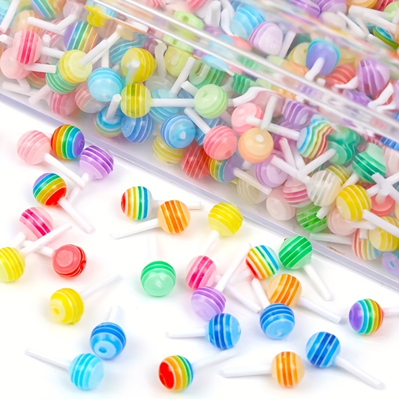 Lollipop Nail Art Decorations- 50 Pcs 3D Resin Candy Lollipop Nail Charms  Rhinestones Ornaments for DIY Nail Accessories, Slime, Crafts(Random Color)