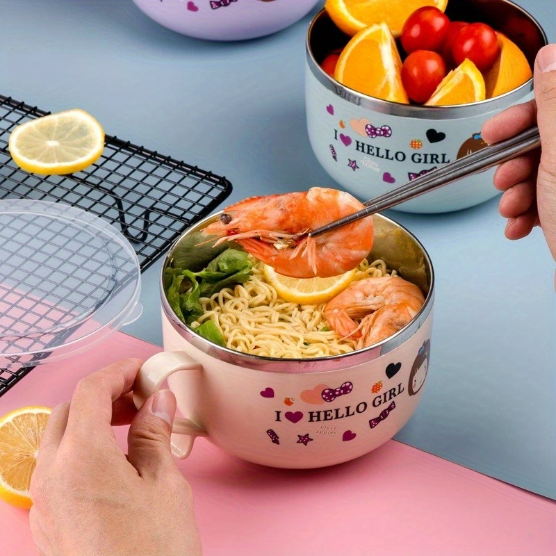 1pc White Instant Noodle Ramen Bowl, Double-ear Instant Noodle Bowl With  Lid, Microwaveable Lunch Box, Insulated Children's Food Supplement Bowl