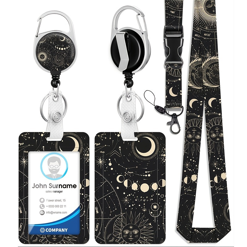 Tradineur - Porta tarjeta identificativa colgante, funda para tarjeta  identificación con cordón extensible para exposición, nego