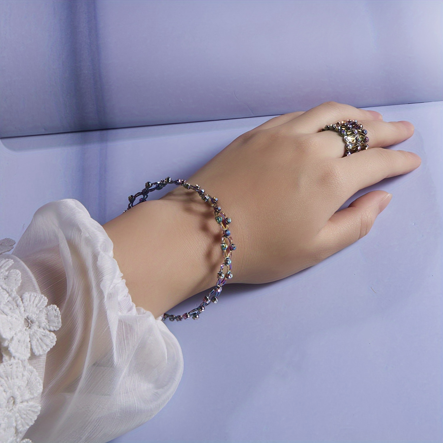 Crystal Finger Ring Chain Bracelet Boho Chain Bracelet Wedding Bridal Hand  Accessories For Women And Girls