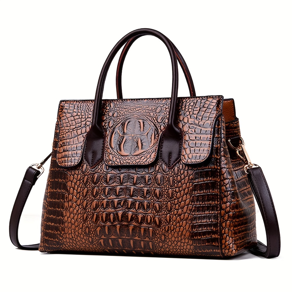 Handmade and Hand Stiched Crocodile embossed leather tote – June