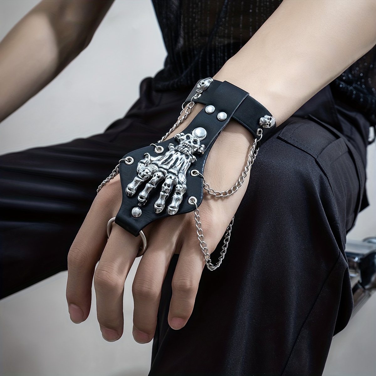 2Pcs/Set PU Black Leather Wristband Cuff Bracelet Gothic Women Men Armbands  Wrist Jewelry Punk Rock Hiphop Goth Accessories - AliExpress