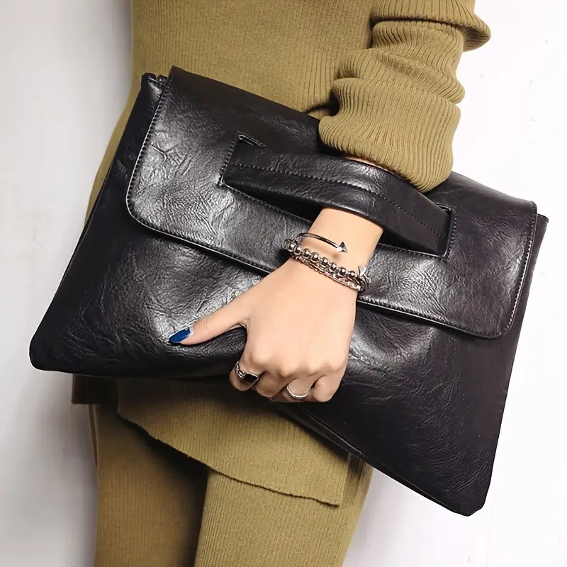 Men's Business Leather Zip Clutch Bag Underarm Bag Handbag Briefcase Cell  Phone Wallet Wristlet Purse-For Daily Or Travel Use,Envelope Bag,Black:  : Fashion