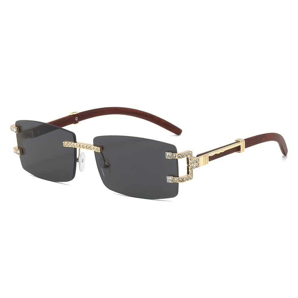 1pc Mens Trendy Square Rimless Sunglasses Super Cool Gold Tiger