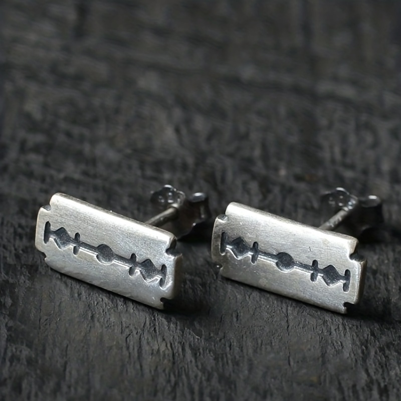 large Razor Blade Earrings, Punk Goth emo on 925 silver hooks -handmade New