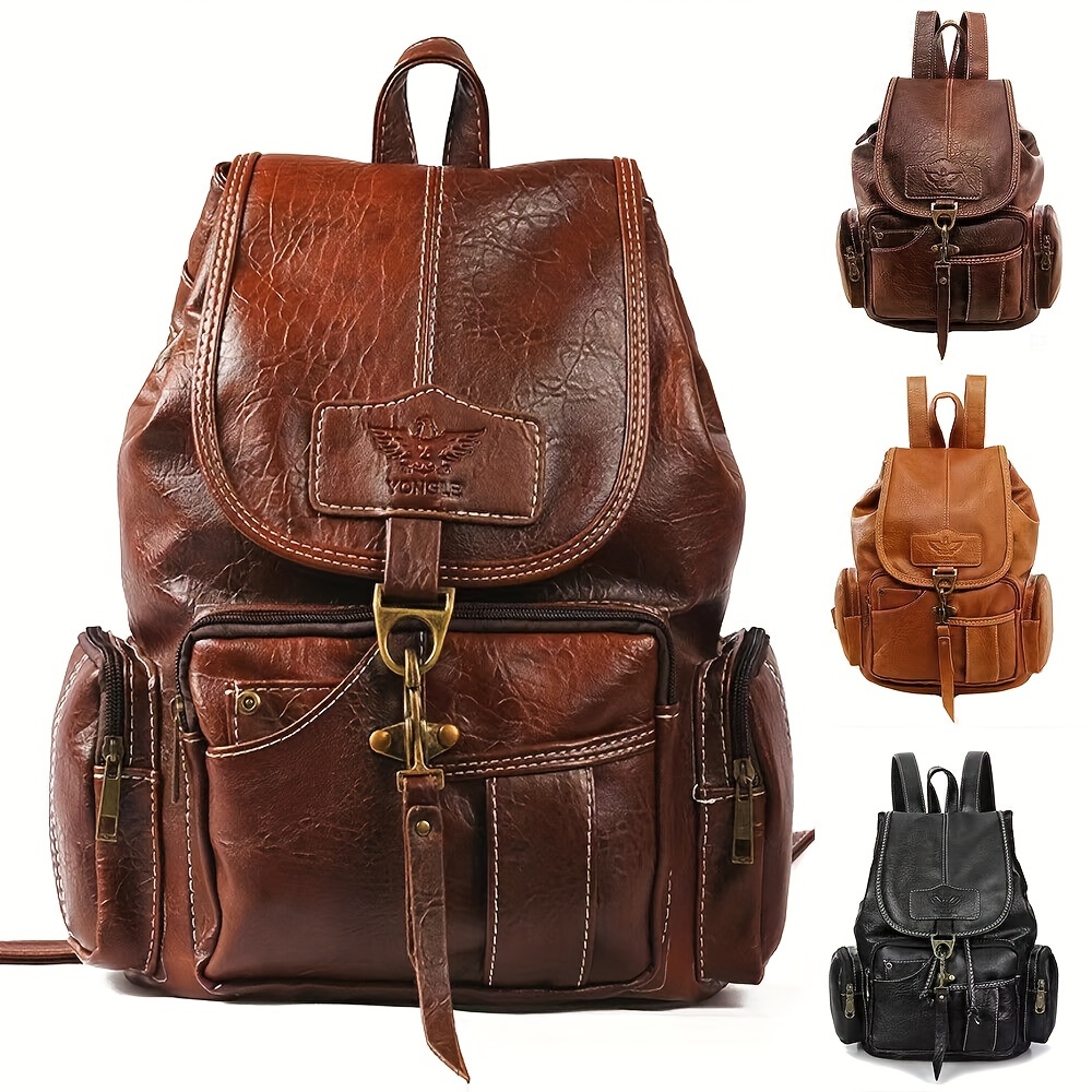 Vintage Printed Backpack, Women's Pu Leather Daypack, Casual School Bag For  Travel Work - Temu