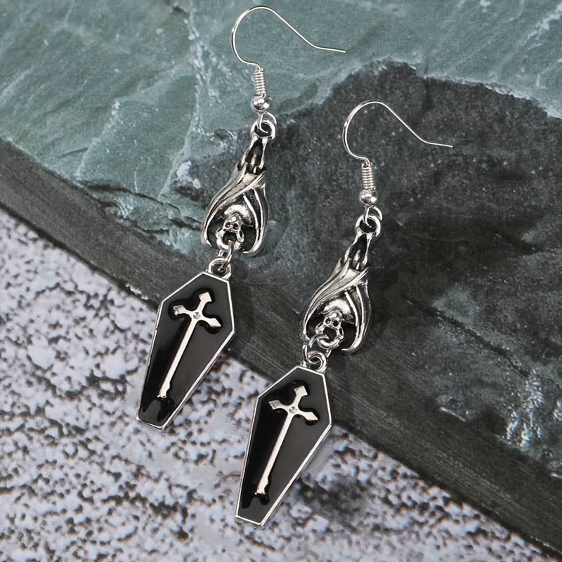 Vintage Goth Gothic Spider Knife Blade Dangle Drop Earrings For