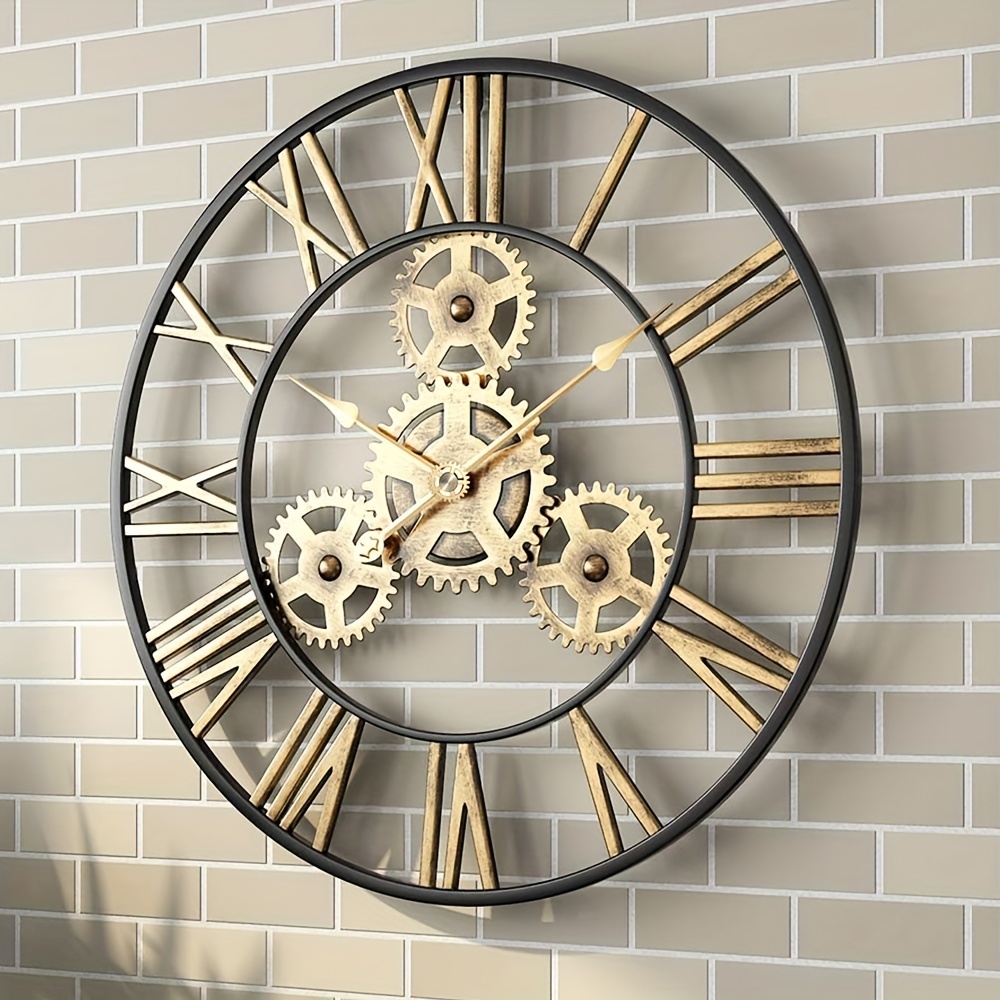  Reloj de pared grande estilo B de 24 pulgadas, reloj de pared  con engranaje móvil, relojes de pared vintage de gran tamaño para  decoración de sala de estar, reloj de madera