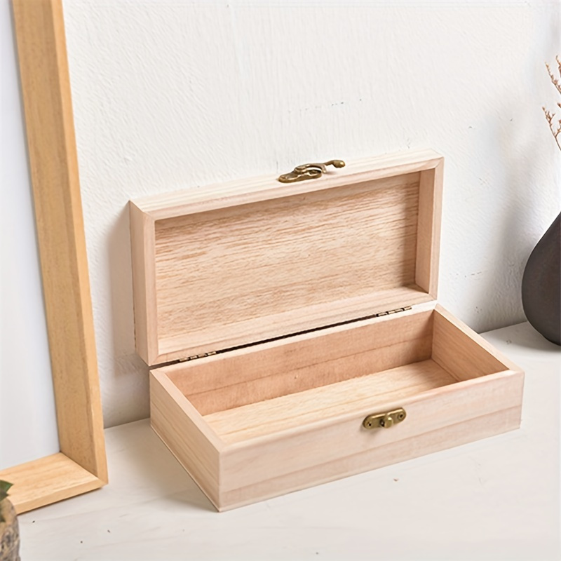 Unfinished Wooden Box, Plain Wood Box, Wood Storage Box Container, Wooden Gift Boxes, Keepsake Box with Slide Lid for Countertop Home Cabinet, Size