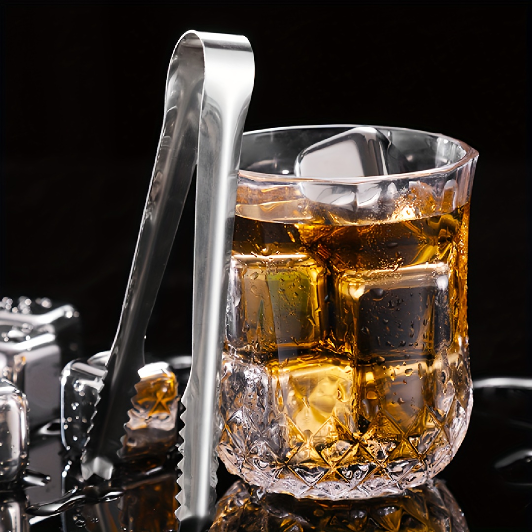 Glacon pierre whisky en acier inoxydable,Lot de 8 pierres à whisky + Clip,  Qualité alimentaire Glaçons en acier inoxydable réutilisables, Pour whisky