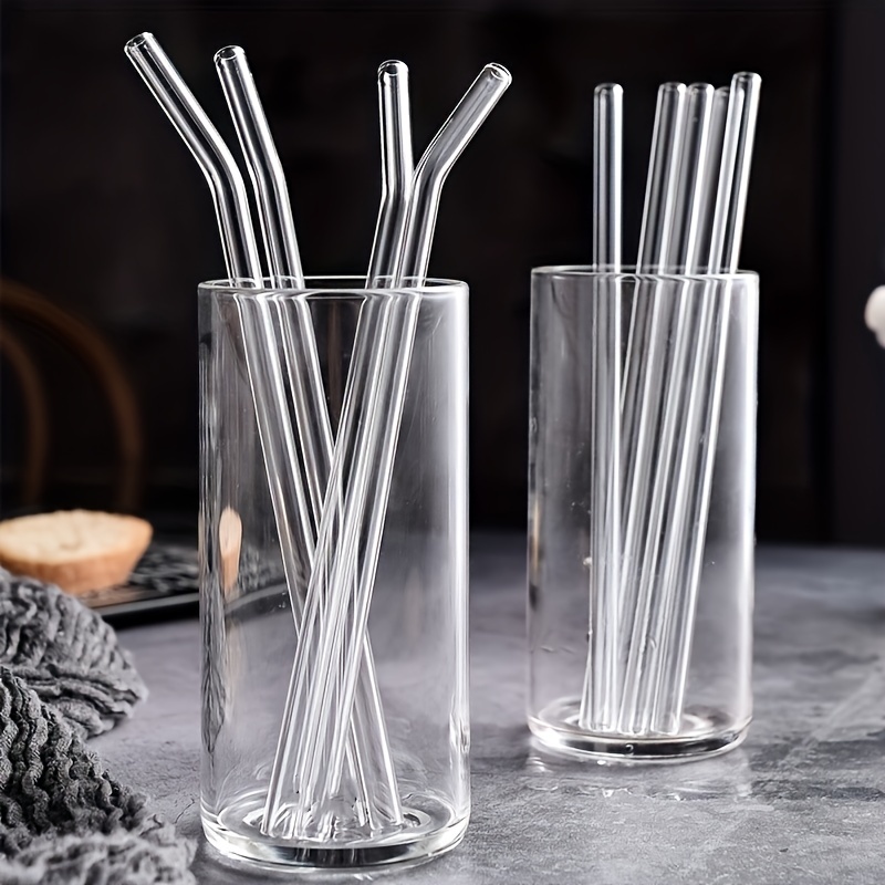 6Pcs/Set Bent Glass Straws For Smoothies Juice Tea Curved Straw Pipette  Brush