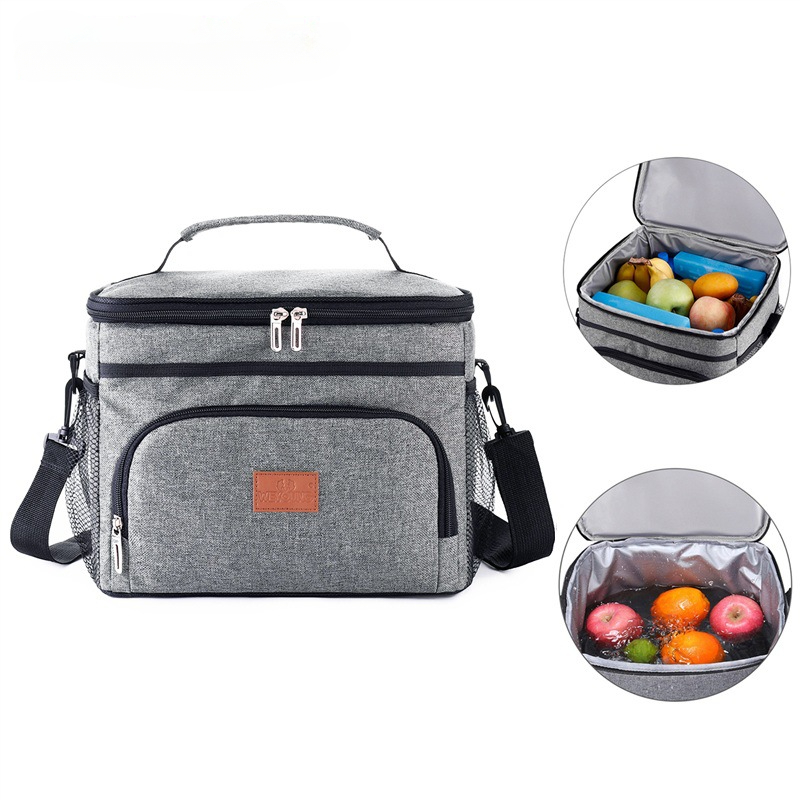 Reusable Lunch Bag, Large Insulated Lunch Box For Men Women Adult,  Leakproof Lunch Box For Kids School Work Office Picnic Hiking Beach,  Thermal Lunch Cooler With Shoulder Strap, Front Pocket Mesh, 