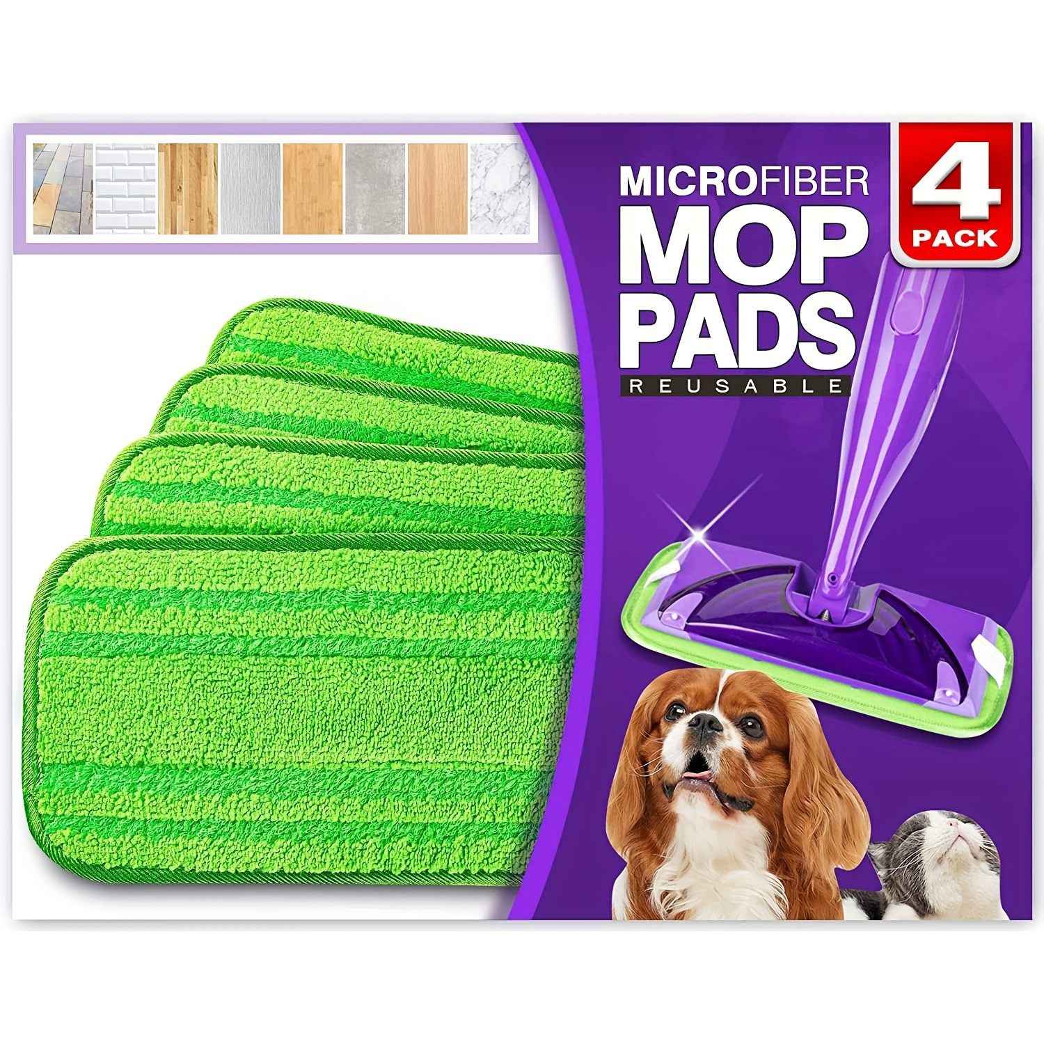 Set of 4 Microfiber Mop Pads Washable Durable Reuse Swiffer Pad