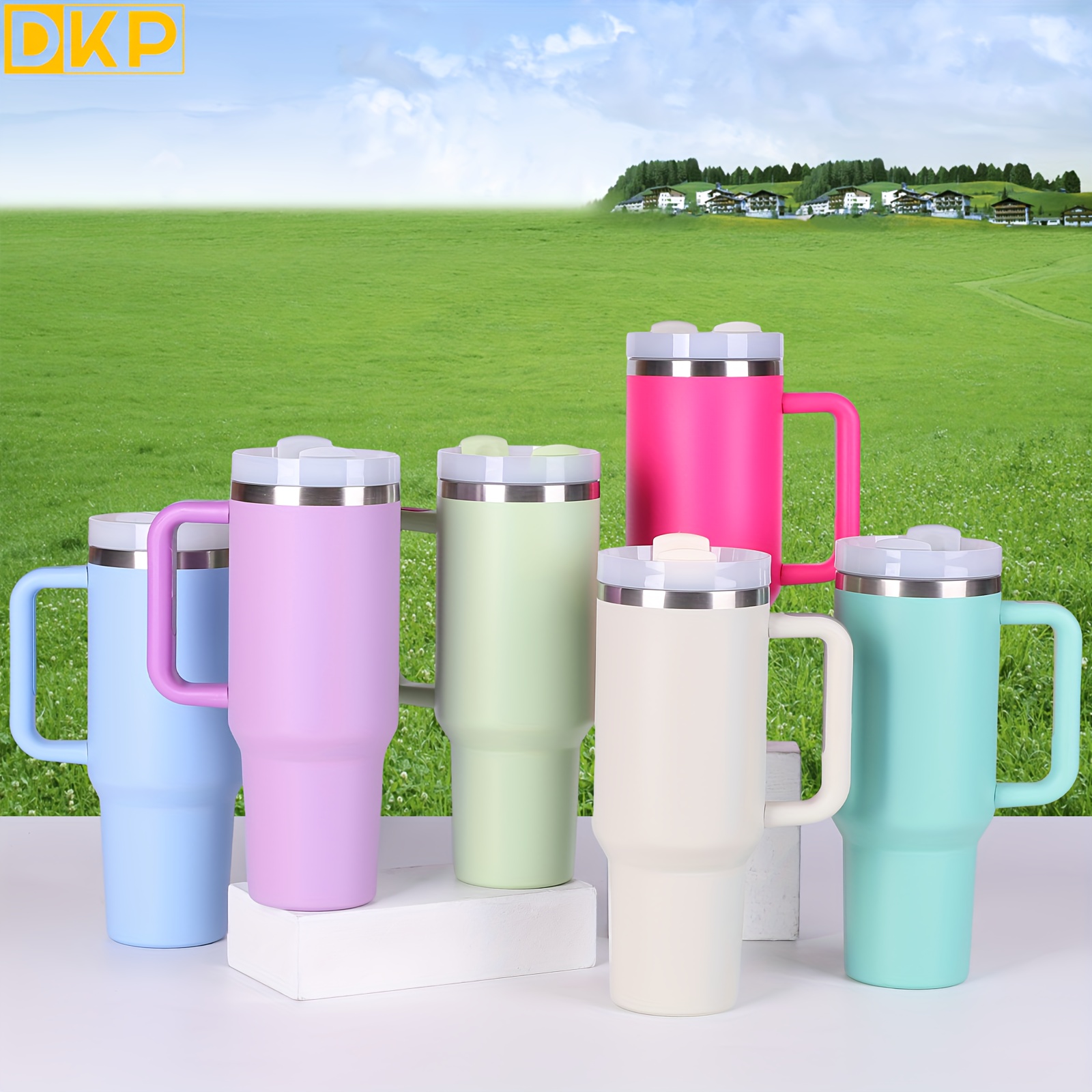 Insulated Travel Mug with Straw and Ceramic Lined Coating 30 oz Tea Vacuum Coffee  Tumbler with Lid and Brush, Mint Green 
