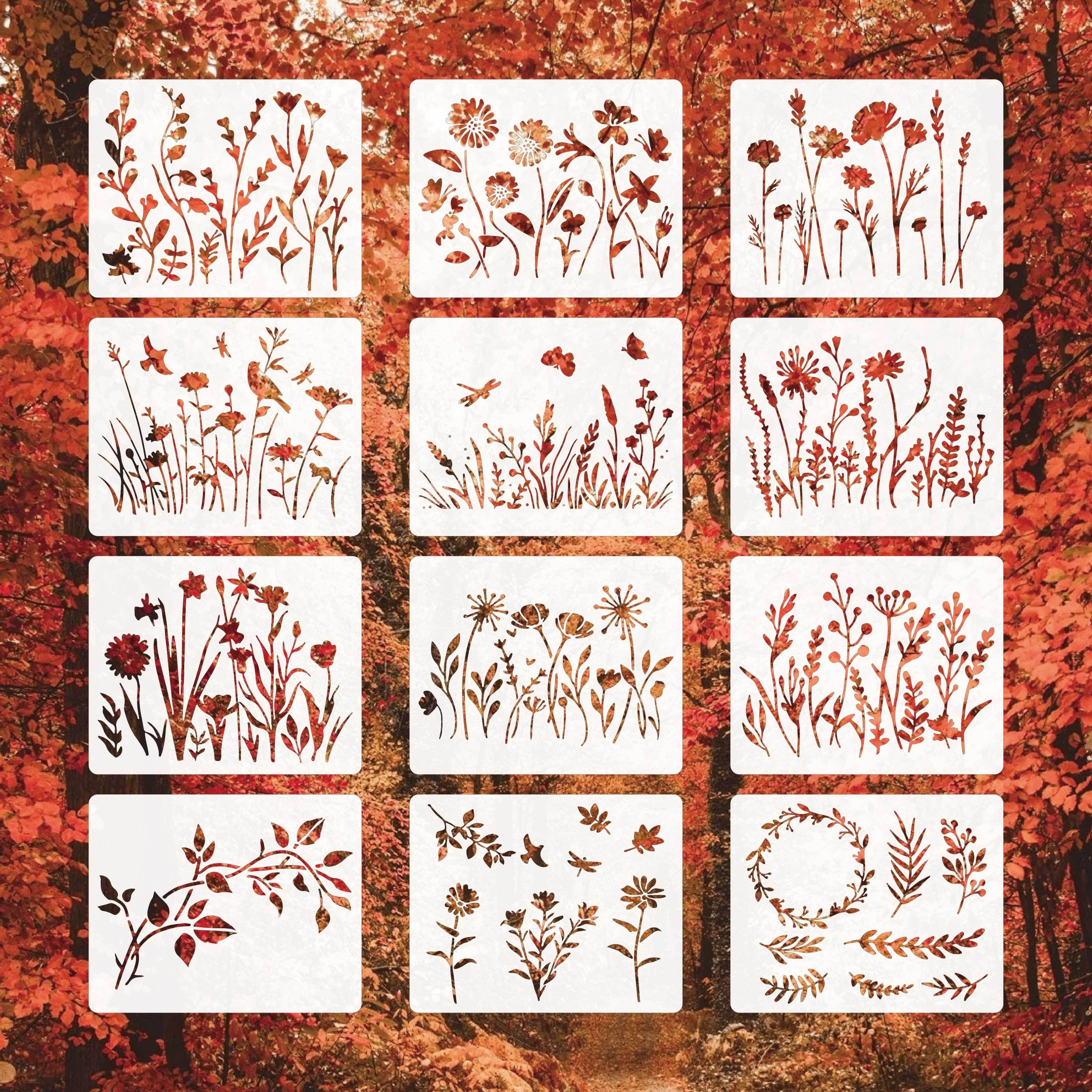 Stencils for Painting on Wood, 9Pcs Flower Stencils for Painting, Reusable  Stencils for Painting, Wildflowers Stencil, Drawing Stencil for Painting on