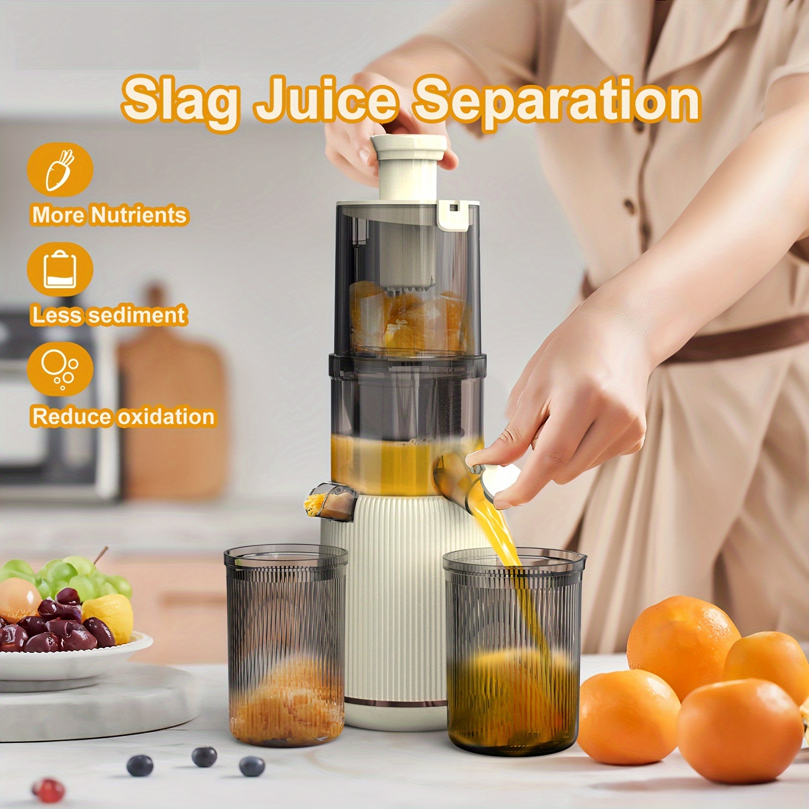 Slow Juicer With Power, Cold Press Juicer, Juicer, Wide Slot, Silent Motor,  Vegetable And Fruit Juicer - Temu