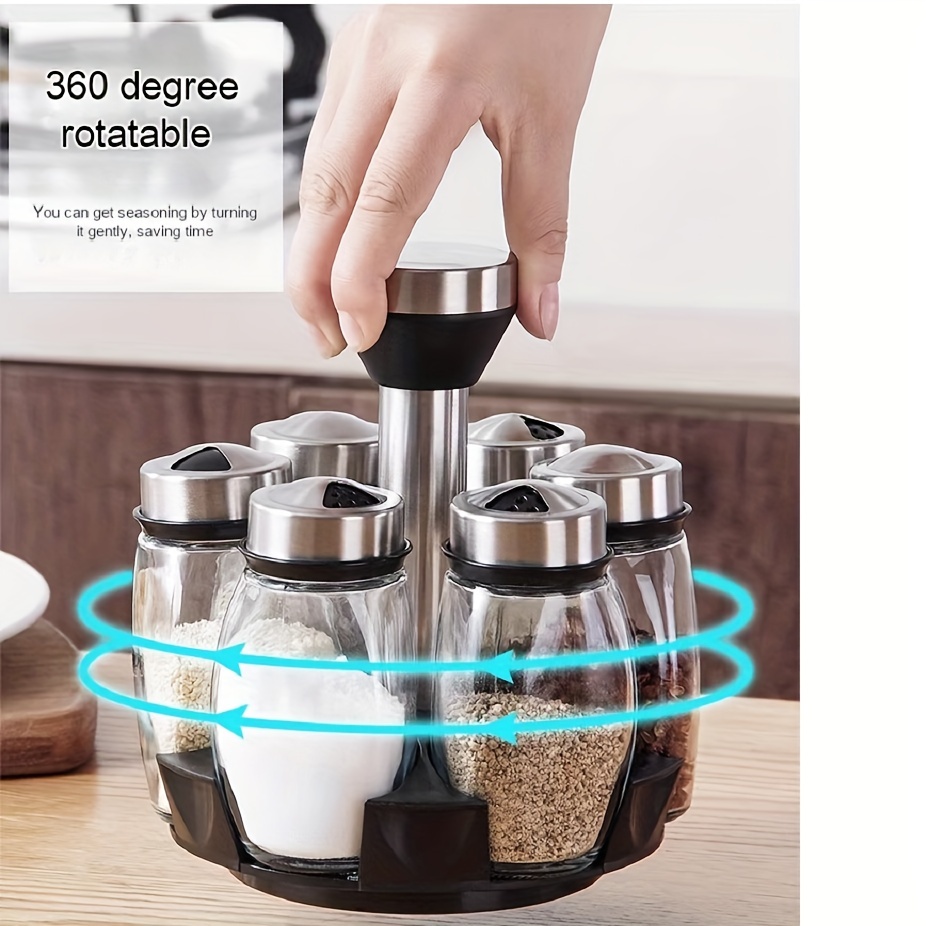 360 Rotating Spice Jar Glass Bottle Pepper Sugar Salt Sealed