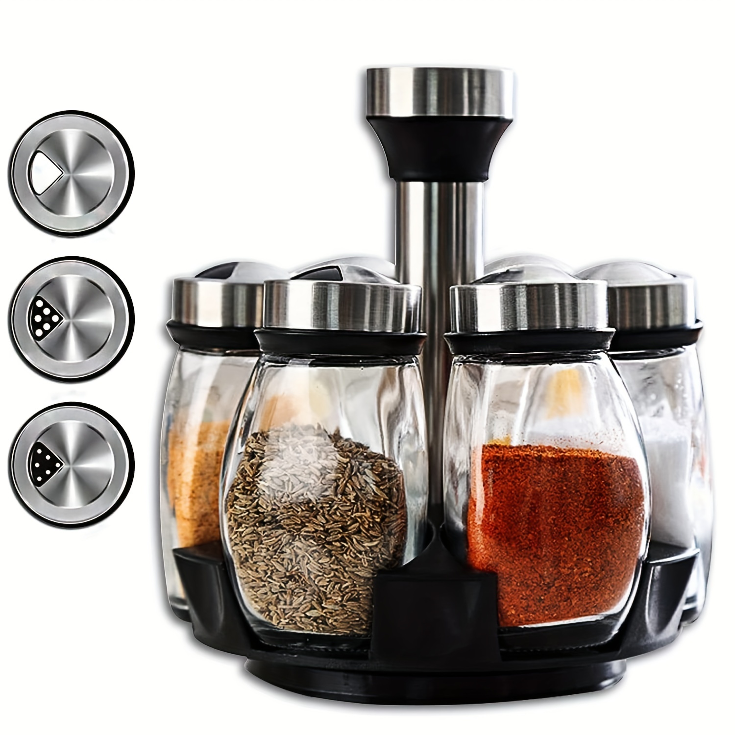 White Glass Spice Container Set With Shaker Bamboo Lids - Temu