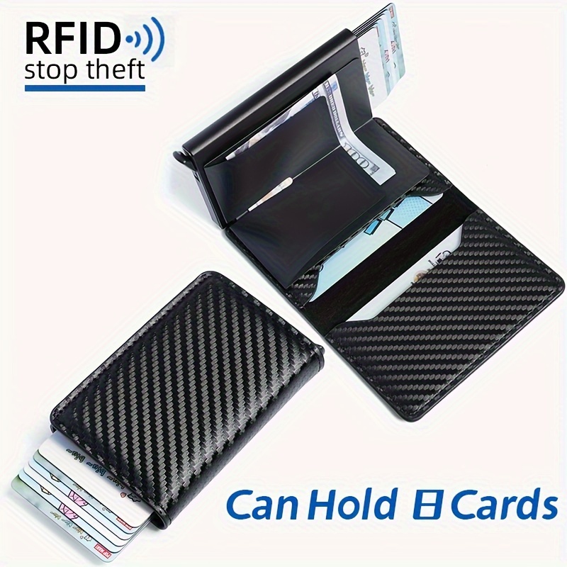 Minimalist Slim Wallet Men Carbon Fiber Wallets Clear Id Badge Holder Rfid  Blocking Edc Aluminum Metal Wallet Credit Card Holder Money Clip - Bags &  Luggage - Temu