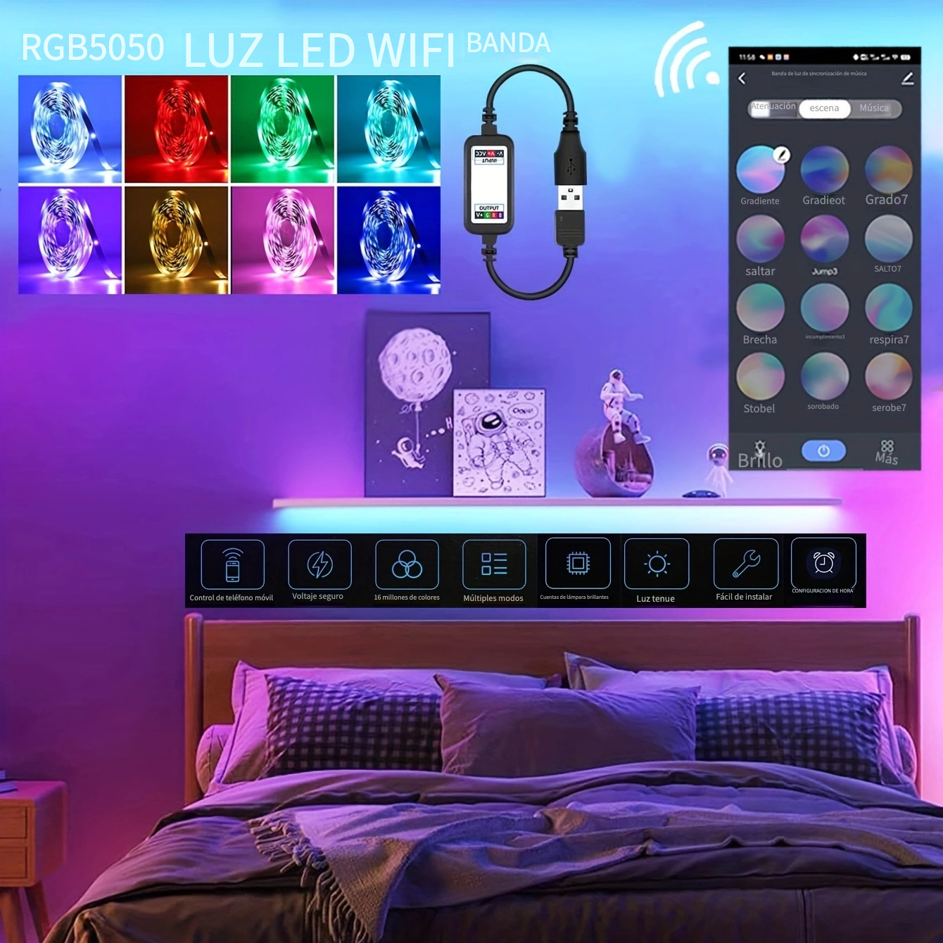 Luz LED con Sensor de movimiento para debajo del armario, 1m, 2m, 3m, 4m,  5m, 12V, luz nocturna PIR Flexible, iluminación de cama para armario de