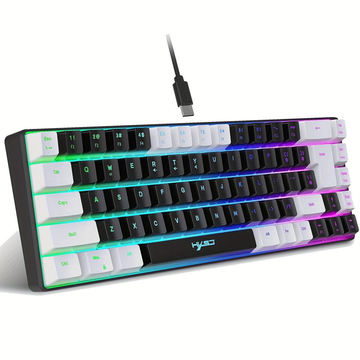 Clavier Gaming 60% AZERTY Noir et Blanc Filaire RGB Rétro-éclairé