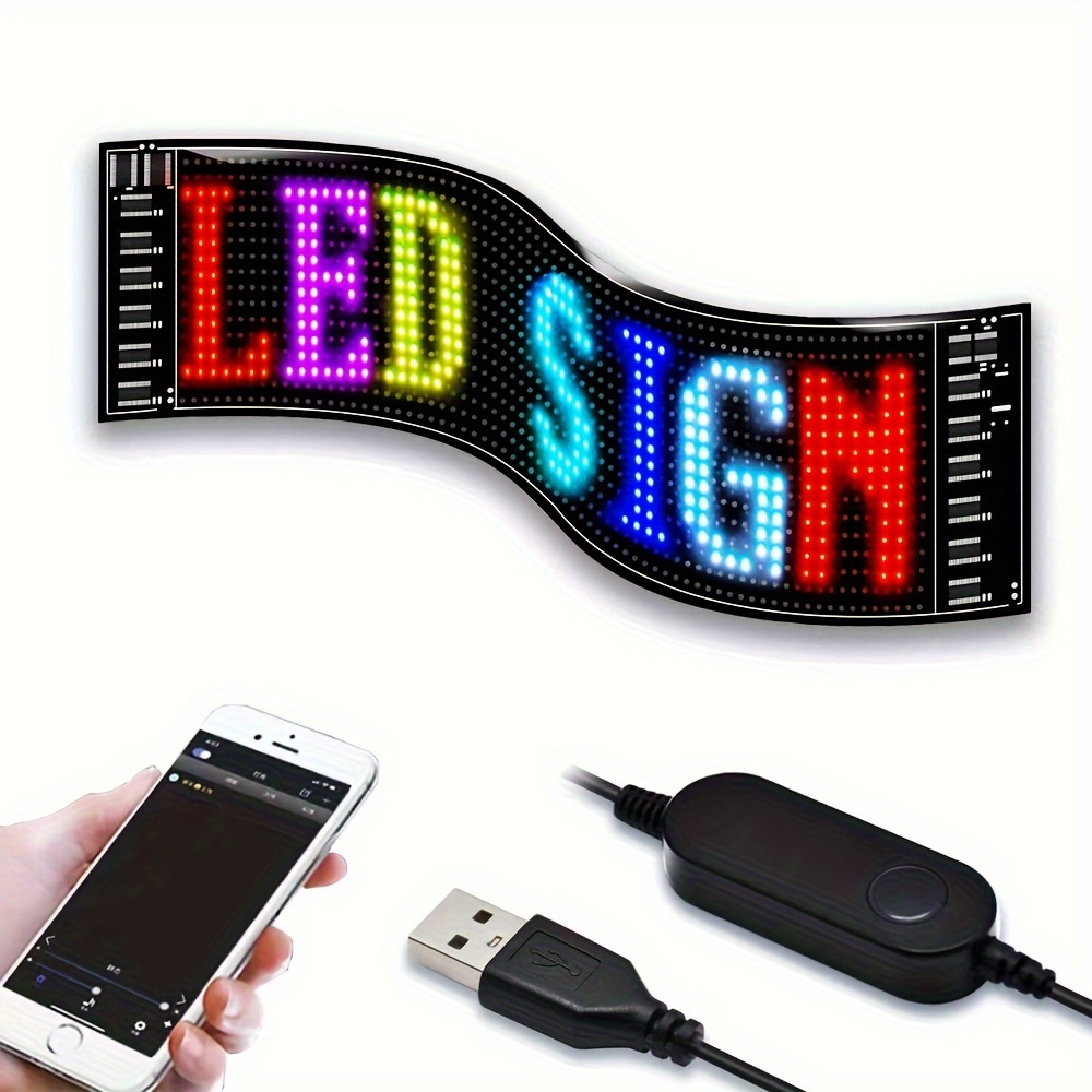 Panneau de signalisation de voiture LED Bluetooth, panneau de matrice de  message défilant, affichage numérique, panneau flexible personnalisé pour  voiture, magasin, bar, USB, 5V - AliExpress