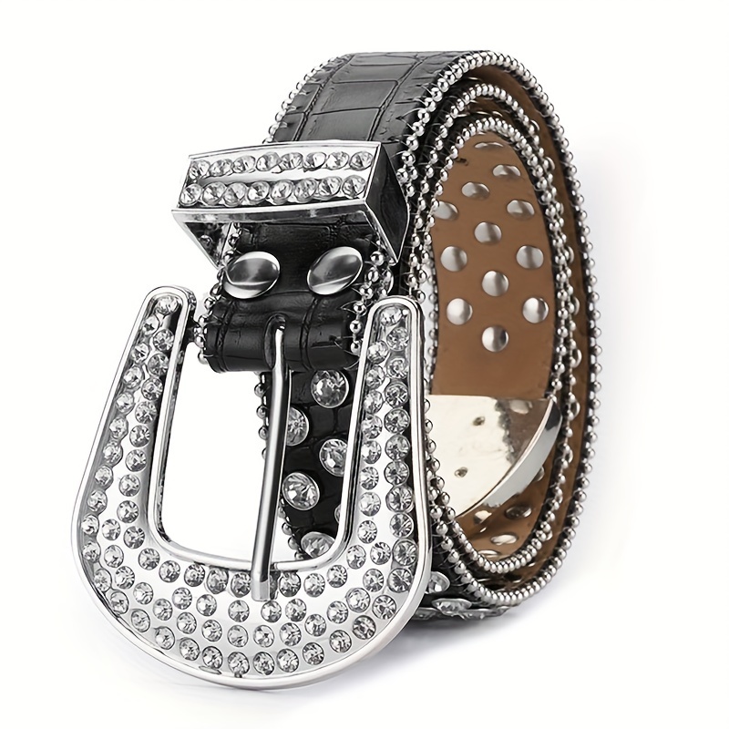 Men's Rhinestone Large Size Leather Belt With Extended Beads - Temu