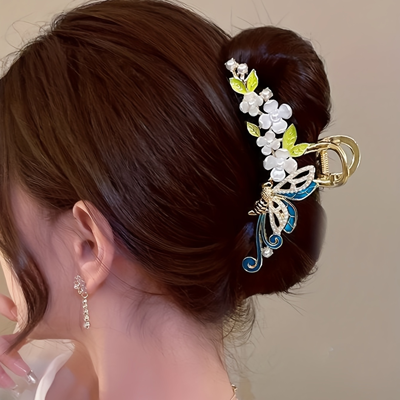 Elegante Perla Mariposa Clip Adornos Cabello Parte Posterior - Temu