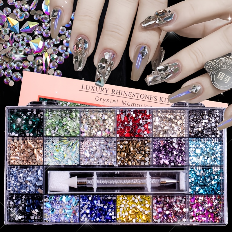 Black Nail Jewels for Nail Art - 3100pcs Crystals Rhinestones for Nails, 12  Types of 600 Special-Shaped Stones Diamonds + 2500 Flat-Bottomed