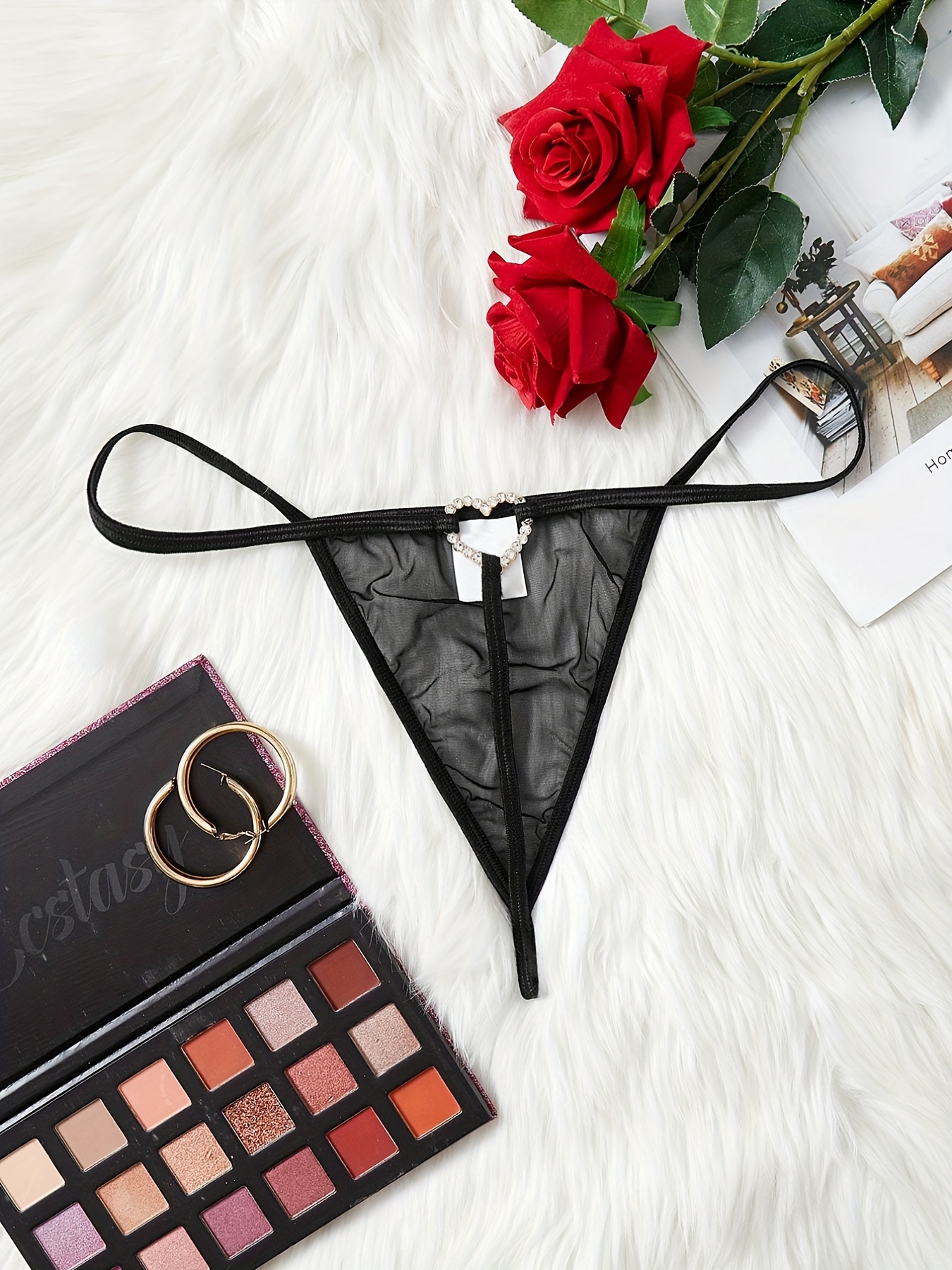 Sexy Gothic Lingerie Set with Plunge Bra, Double Ribbon Thong, and Bow Leg  Rings - Women's Underwear for a Seductive Look