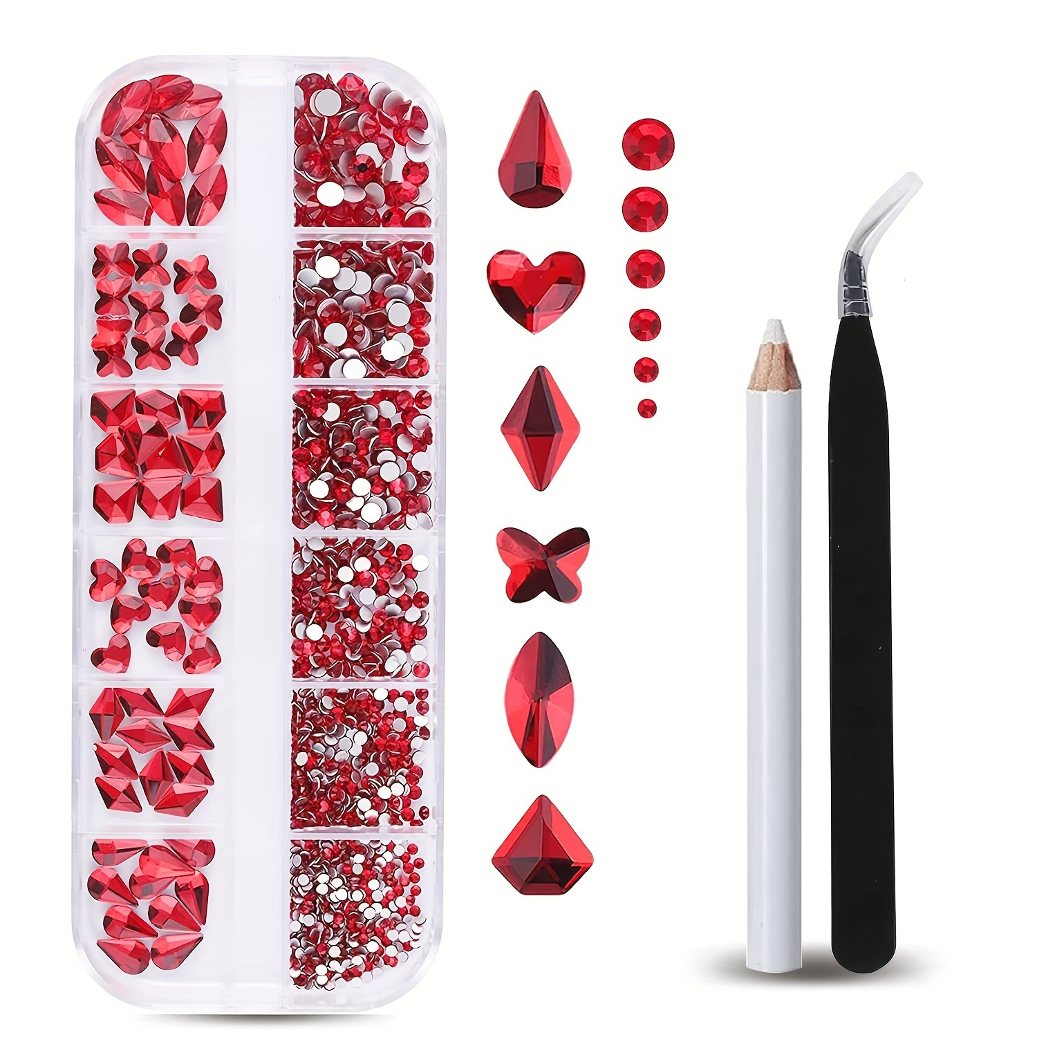 Kit De Diamantes De Imitación Para Uñas Rojas Múltiples - Temu