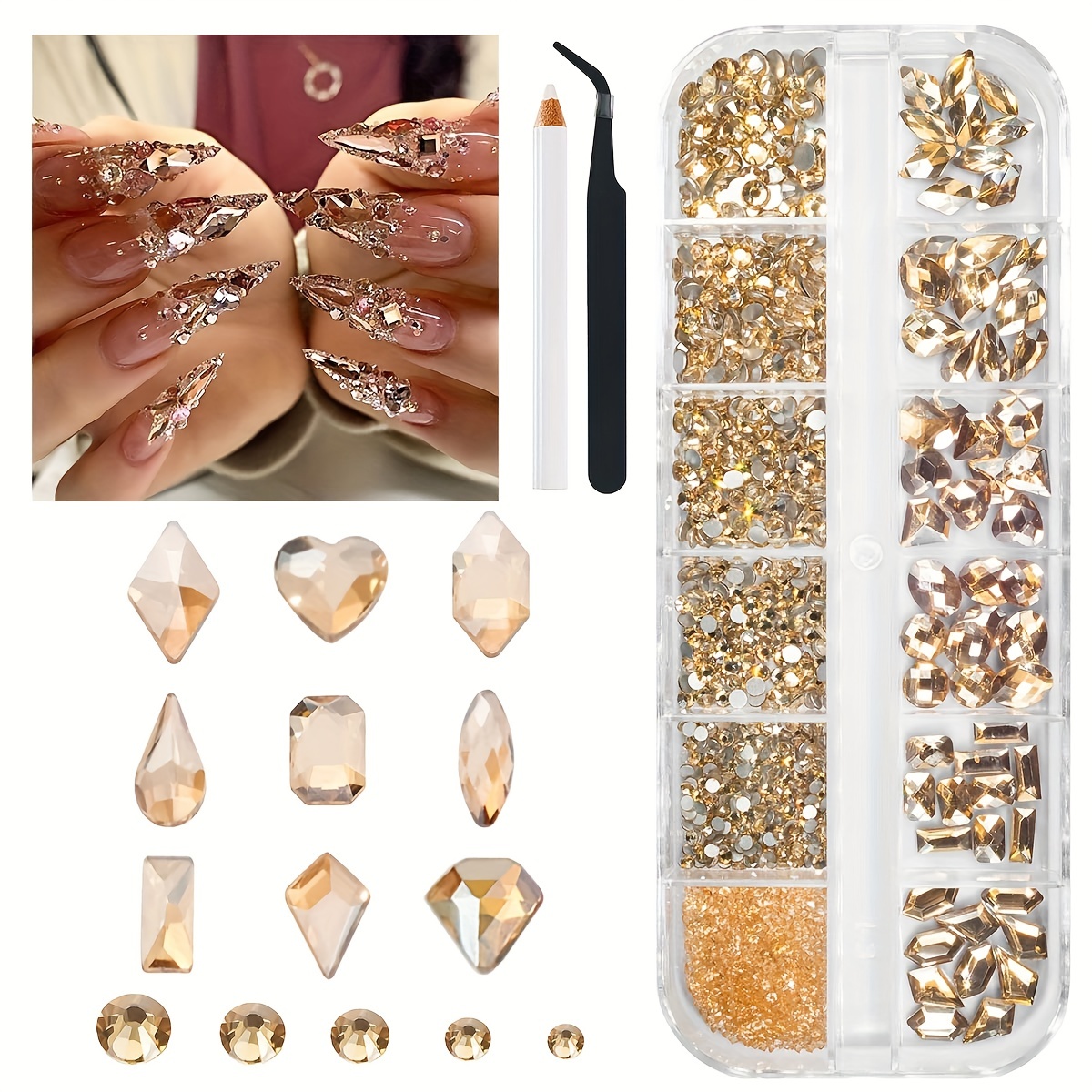 21grtids Flat Back White Nail Rhinestones Kit Multi Shapes - Temu