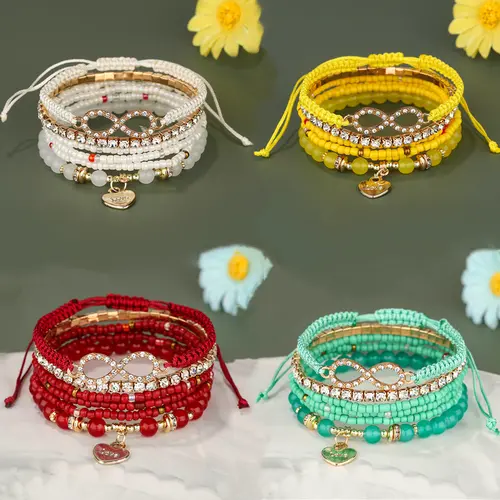 8 Sets Stretch Bohemian Bracelets for Women Girls Eye Anchor Pendant  Multilayer Colorful Beaded Bracelet Friends Gifts