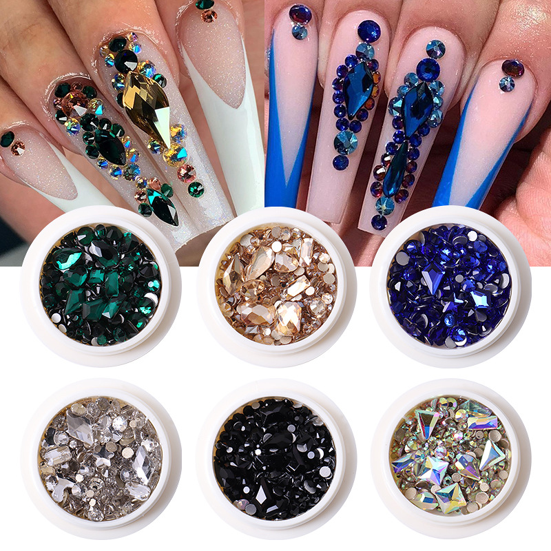 Nail Art Rhinestones Nail Gemstones, Multi Shapes Flatback Nail Crystals  Diamonds for Nail Design - Aurora Blue 
