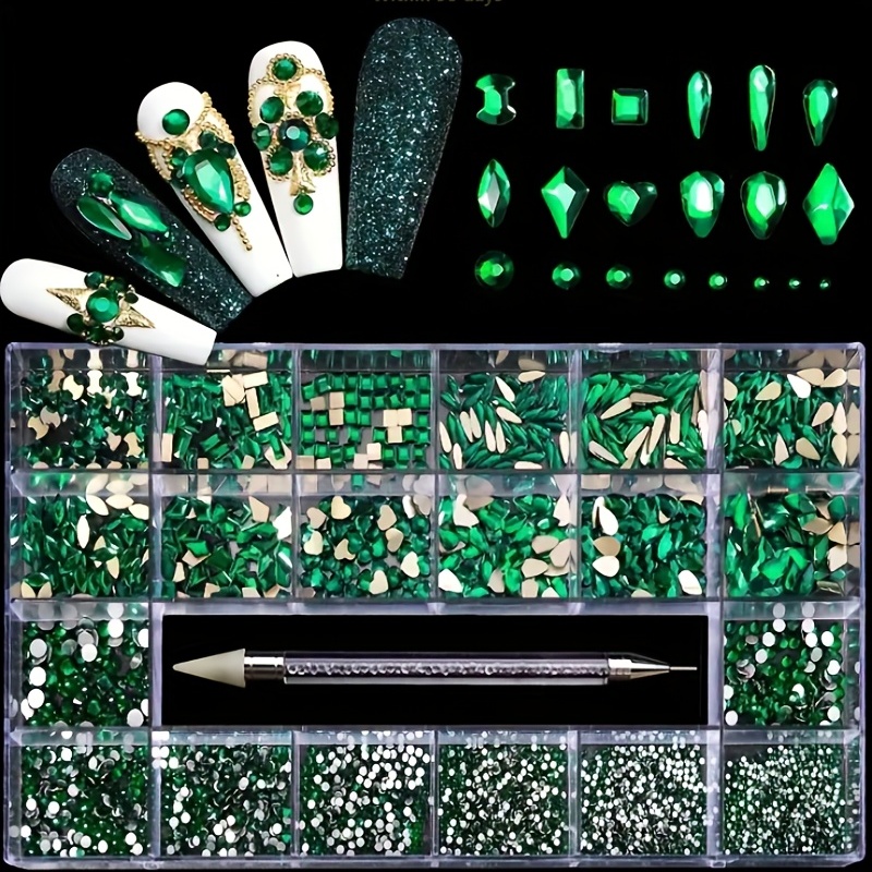 Over 3000 Pieces Flat Back Gems Nail Art Assorted Shapes Rhinestones 6 Sizes (1.5-6 mm) + Pick Up Tweezer, Pick Up Pencils for Crafts Face Jewels