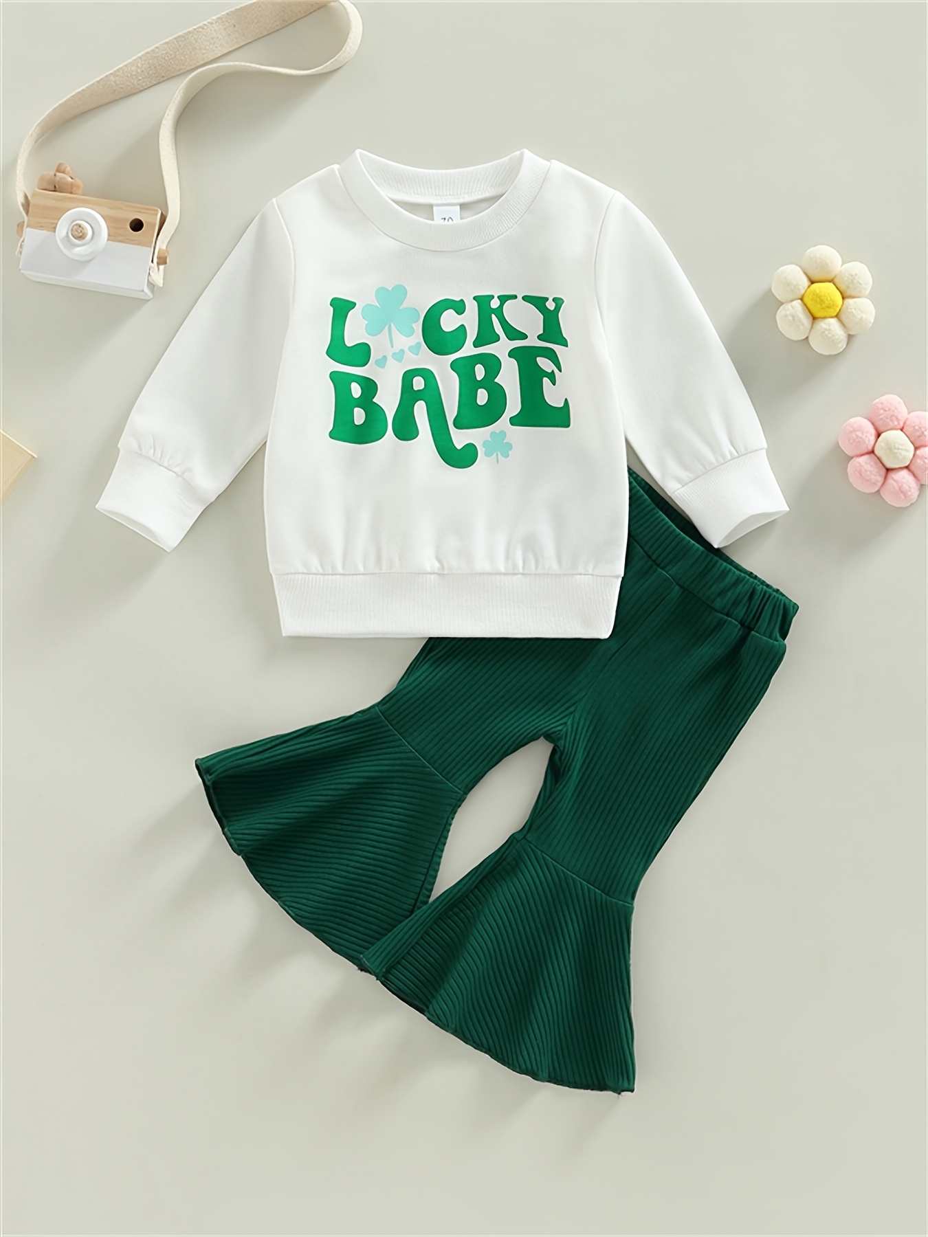  Toddler Girls Flare Sleeve Ribbed T Shirt Pullover Bowknot Tops  Bell Bottoms Pants Outfits Cute (Green, 1-2 Years) : Clothing, Shoes &  Jewelry
