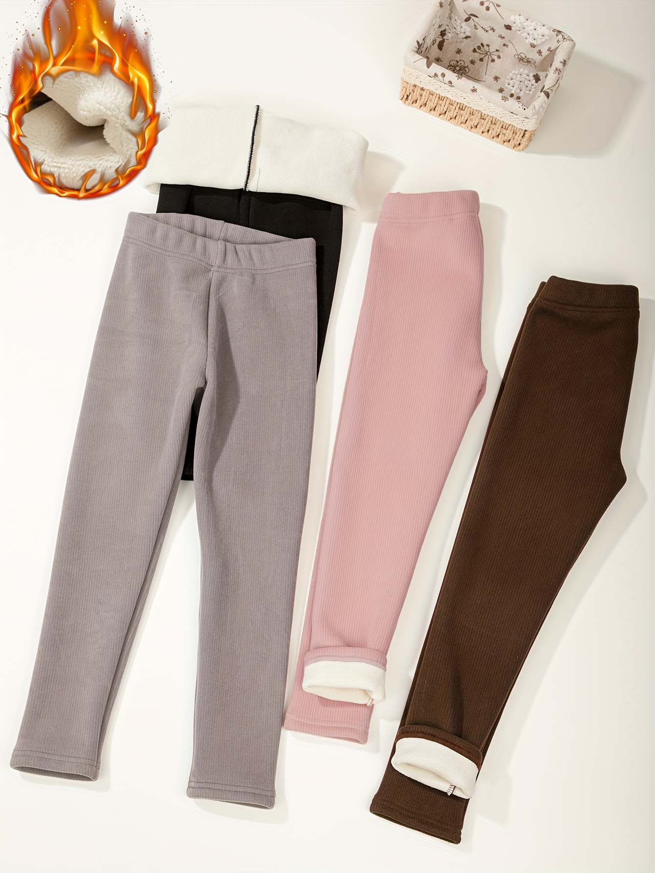 Adorel - Leggings de invierno con forro polar para niñas, paquete