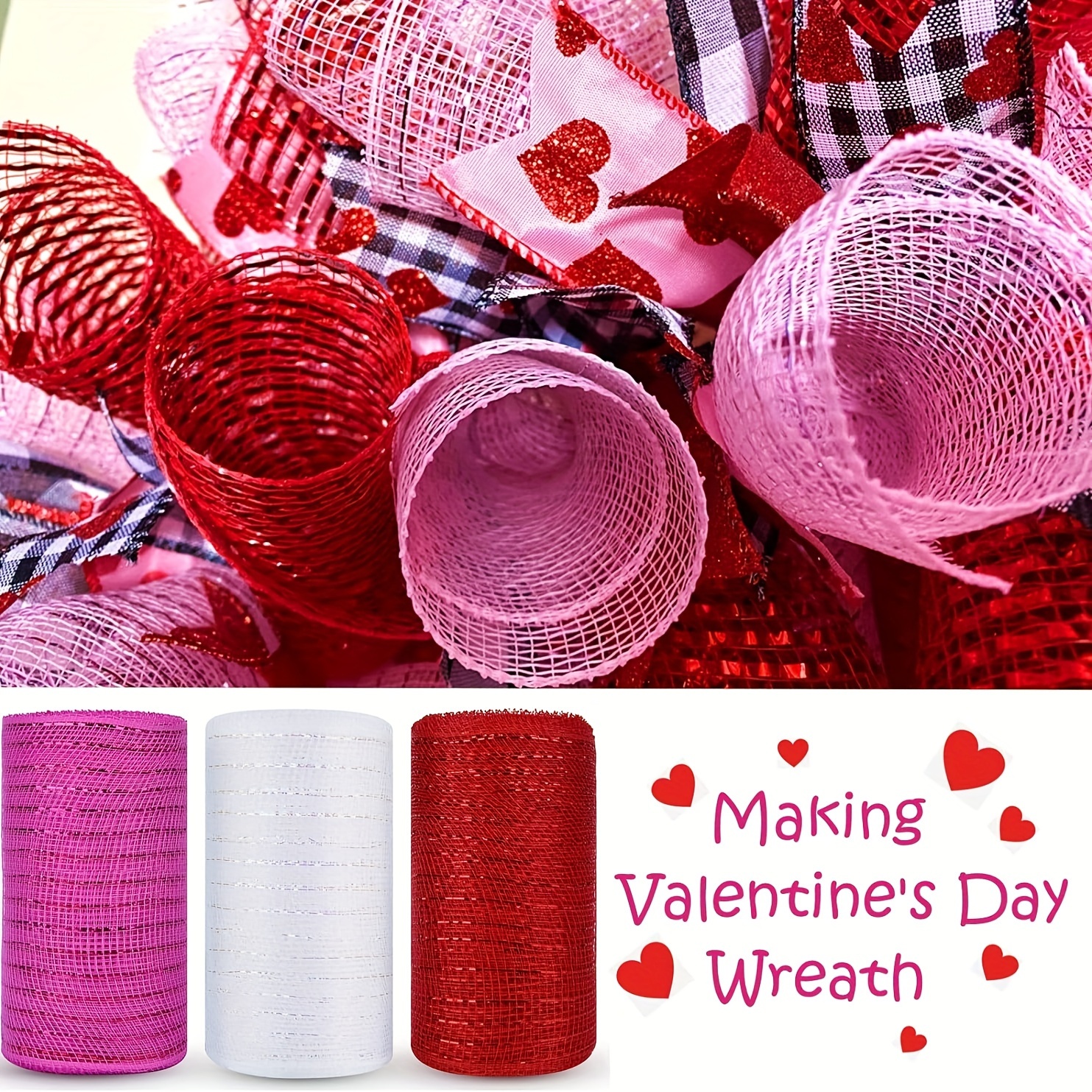 4 Rolls Deco Poly Mesh Ribbons 30 Feet Each Roll Metallic Foil Mesh Ribbon for Home Door Wreath Decoration DIY Crafts Making Supplies (Pink + Peach +
