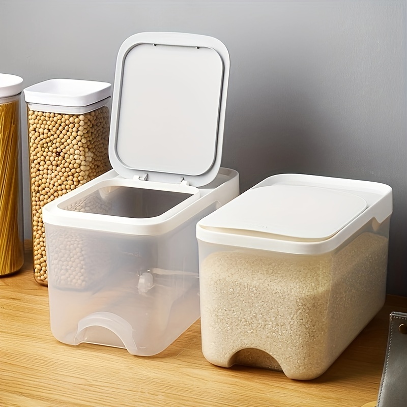 1pc Japanese Style Airtight Rice Storage Container Transparent Rice Bucket,  22lbs Capacity, Plastic Rice Box, Flour Storage Organizer