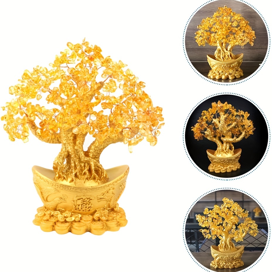 Tree Faux Diamond Painting Golden Money Tree Diy Artificial - Temu