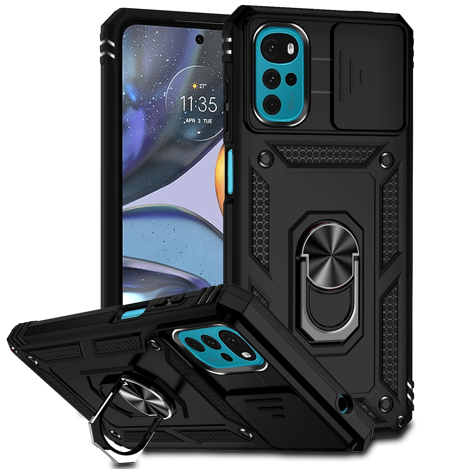Phone Case for Motorola Moto G84, with 360° Rotation Ring Holder Stand,  Black Soft Silicones Shockproof Shell Anti-Scratch TPU Bumper Protective  Cover