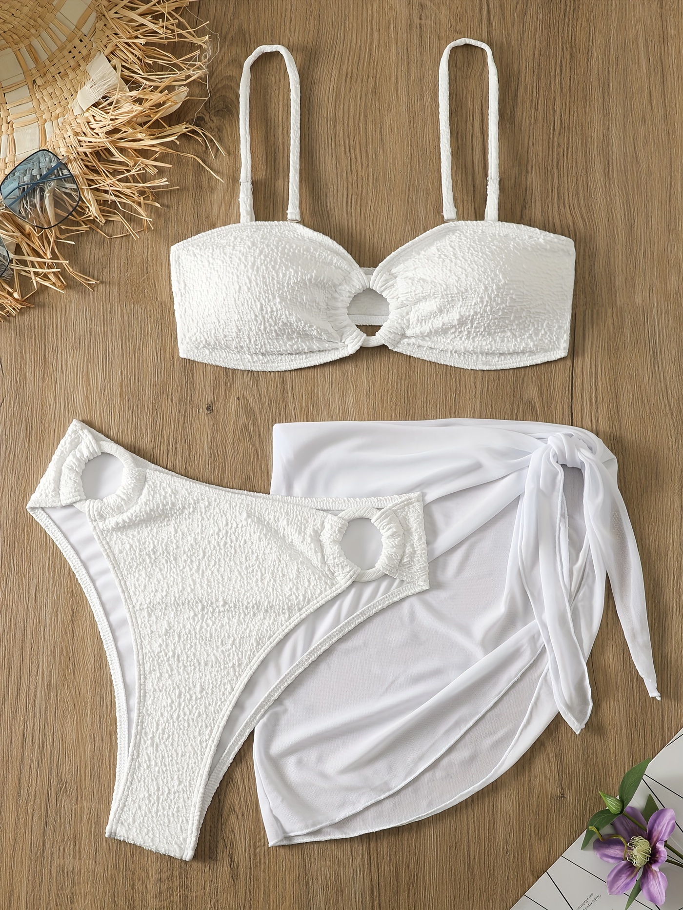  Conjunto de bikini deportivo de un hombro para mujer, traje de  baño de cintura alta recortado, Blanco : Ropa, Zapatos y Joyería