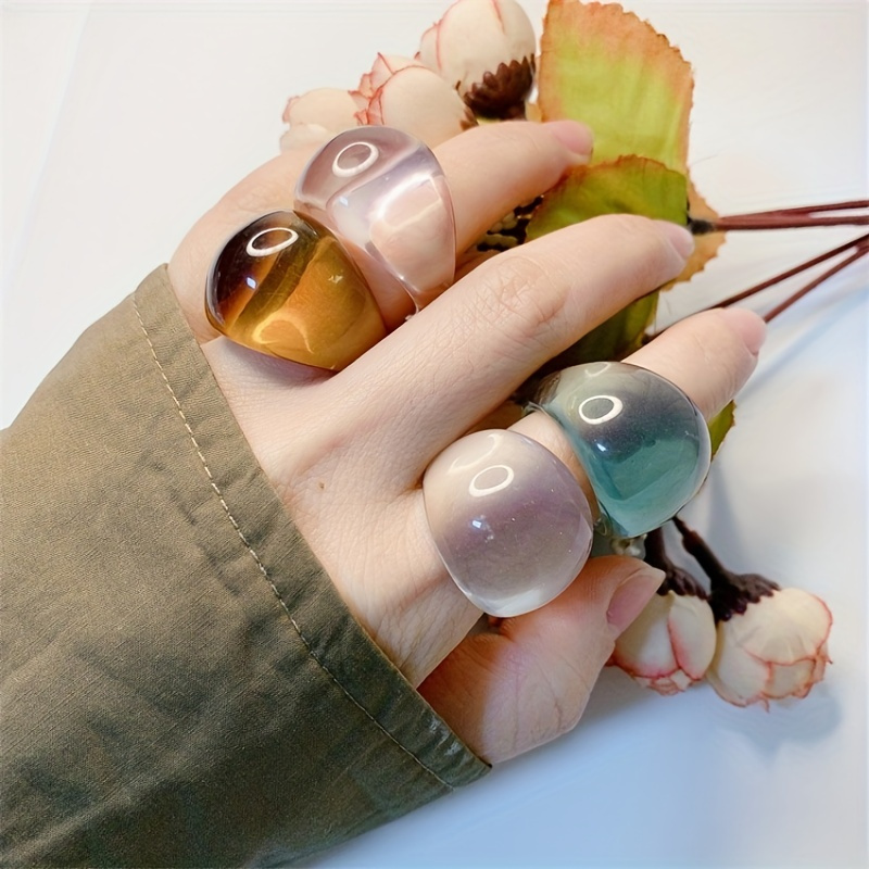 12 pcs Colorful Resin Rings Wide Thick Dome Knuckle Finger Stackable Joint  Ring Retro Acrylic Transparent Vintage Jewelry Party Elegant Handmade Gift